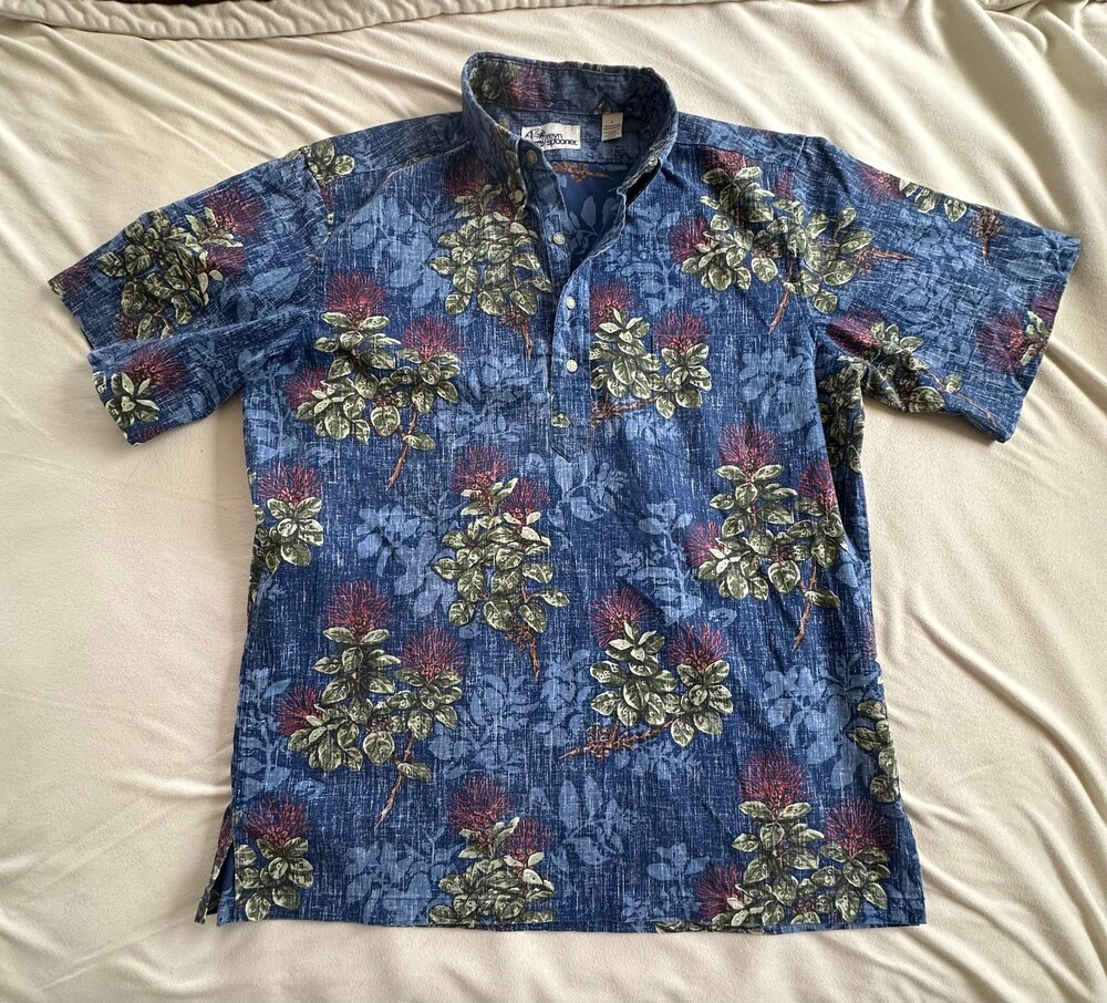 Reyn Spooner Classic Large Floral Cotton Shirt Hawaiian Blue